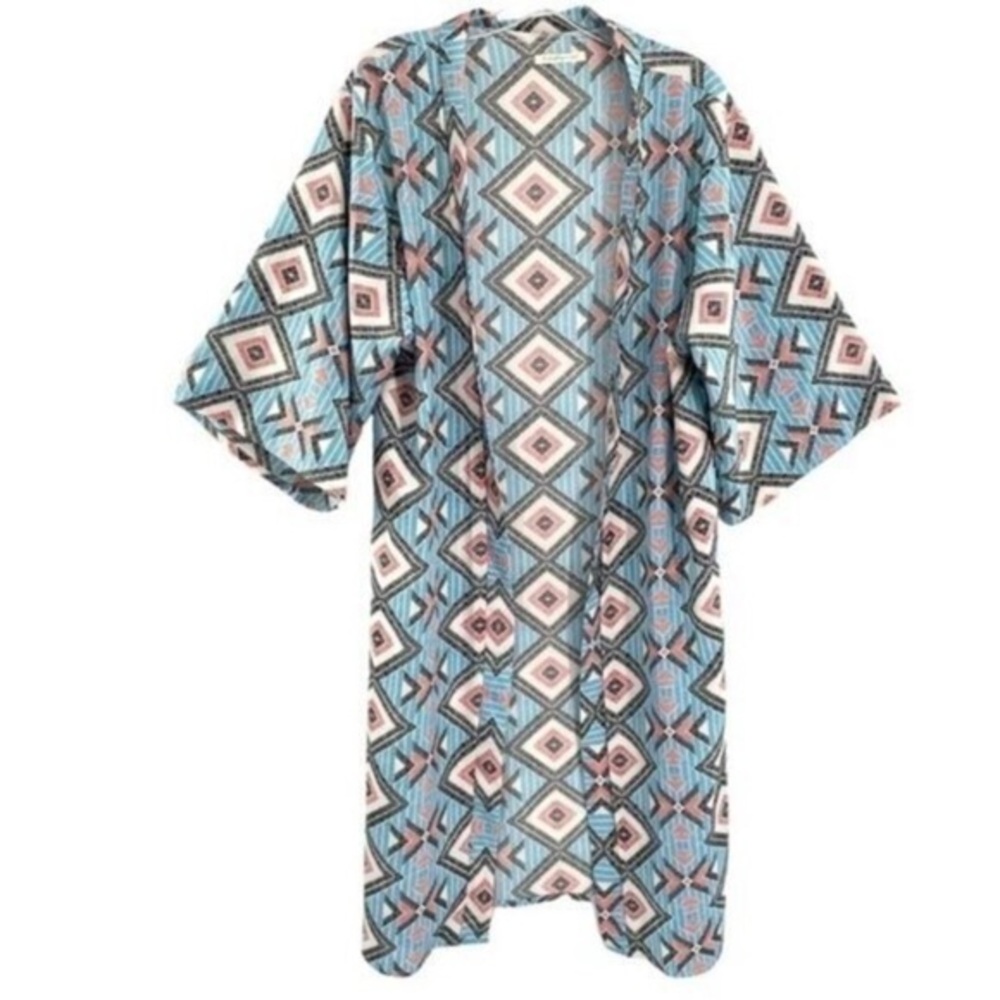Do Everything In Love Aztec Print Teal Kimono Coverup Southwestern
